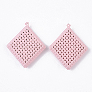Spray Painted Iron Pendants, Hollow, Rhombus, Pink, 34x27x7mm, Hole: 1mm(X-IFIN-N004-04G)
