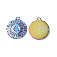 Ion Plating(IP) 304 Stainless Steel Pendant Cabochon Settings, Flat Round with Sun Charm, Rainbow Color, Tray: 4mm, 18.5x16.5x1.8mm, Hole: 1.6mm(STAS-C066-13M)
