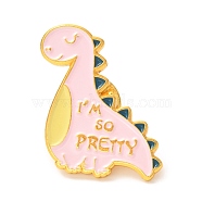 Alloy Enamel Brooches, Enamel Pin, Dinosaur with I'm So Pretty, Pink, 26x25x10mm(JEWB-K004-09)