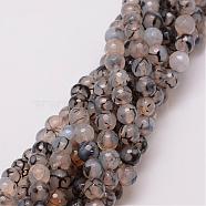 Natural Dragon Veins Agate Bead Strands, Dyed, Faceted, Round, Dark Gray, 8mm, Hole: 1mm, about 47pcs/strand, 14 inch(G-G882-8mm-C06-7)