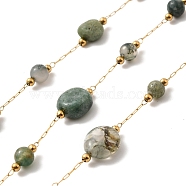 Ion Plating(IP) Real 18K Gold Plated 316 Surgical Stainless Steel Link Chains, with Natural Indian Agate Beads, Soldered, with Spool, 12~17x4~6x4~6mm, Bead: 4~8.5x4~6x4~6mm(CHS-G033-03B)