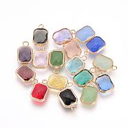 Glass Pendants, with Brass Findings, Faceted, Octagon, Mixed Color, 14x8.5x3.5mm, Hole: 2mm(GLAA-S111-AM)