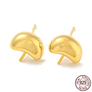 Half Round 925 Sterling Silver Stud Earring Findings, for Half Drilled Beads, with S925 Stamp, Real 18K Gold Plated, 8.5x9.5mm, Pin: 10.5X0.7mm and 0.7mm(STER-Q192-16G)