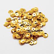 Plastic Paillette Beads, Semi-cupped Sequins Beads, Center Hole, Gold, 10x0.5mm, Hole: 1mm(PVC-A001-10mm-10)
