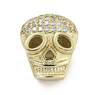 Brass Micro Pave Clear Cubic Zirconia Beads, Skull, Real 18K Gold Plated, 12x11x9.5mm, Hole: 2mm(ZIRC-P119-21G-01)