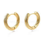 Brass Huggie Hoop Earrings, Nickel Free, Textured Ring Shape, Real 18K Gold Plated, 19.5x3.5mm, Pin: 1mm(KK-S356-347A-NF)