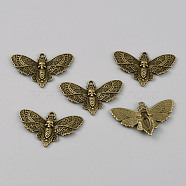 Tibetan Style Alloy Pendants, Butterfly with Skull Charms, Antique Bronze, 26.5x42.5x3.5mm, Hole: 1.8mm(TIBEP-WH0003-07AB)