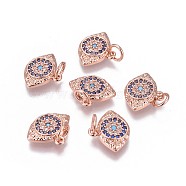 Brass Micro Pave Cubic Zirconia Charms, Eyes, Colorful, Rose Gold, 11x13x2mm, Hole: 3.5mm(KK-I650-08RG)