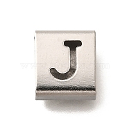 Letter Style 304 Stainless Steel Square Slide Charms, Letter J, 9x8x4mm, Hole: 3.5x8.5mm(STAS-L132-11J)