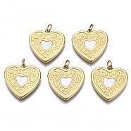 316 Surgical Stainless Steel Pendants, with Jump Rings and Shell, Heart, Real 14K Gold Plated, 17x16.5x2mm, Hole: 2.5mm, Jump Ring: 4x0.5mm, 2.5mm inner diameter(STAS-N097-002)