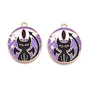 Tarot Card Theme Alloy Enamel Pendants, Lead Free & Cadmium Free, Golden, Cat Pattern, Oval, 27x21x1mm, Hole: 1.6mm(ENAM-T020-51A-01)