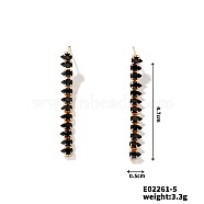 Dainty Japanese Teardrop Style Stud Earrings with Tassels and Rhinestones, Golden, Black Diamond, 47x5mm(RD3372-4)