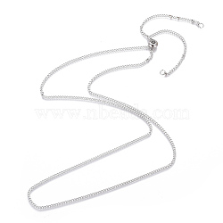 Adjustable 304 Stainless Steel Slider Necklaces, with Curb Chains and Slider Stopper Beads, Stainless Steel Color, 29.8 inch(75.8cm), 2mm(MAK-L026-08A-P)