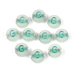 Luminous Frosted Acrylic Beads, Electroplated, Flat Round with Letter, Glow in the Dark, Letter G, 10x5mm, Hole: 2mm, about 1390pcs/500g(FACR-T008-02G)