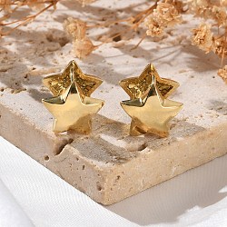 Ion Plating(IP) 304 Stainless Steel Hoop Earrings, Real 18K Gold Plated, Star, 14x15x16mm(EJEW-C124-01C-G)