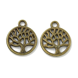 Tibetan Style Alloy Pendants , Lead Free & Cadmium Free, Flat Round with Tree of Life, Antique Bronze, 13x10.5x1.5mm, Hole: 1.5mm(TIBE-I026-5990AB)