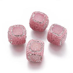 Natural Druzy Agate Beads, with Polymer Clay Rhinestone, Cube, Pink, 16~19x16~19x16~19mm, Hole: 1.4mm(RB-F031-12C)