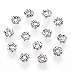 Alloy Spacer Beads, Lead Free & Cadmium Free, Flower, Platinum, 3x1.2mm, Hole: 0.8mm(PALLOY-WH0103-05A-P)