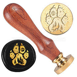 Golden Plated Brass Sealing Wax Stamp Head, with Wood Handle, for Envelopes Invitations, Gift Cards, Paw Print, 83x22mm, Head: 7.5mm, Stamps: 25x14.5mm(AJEW-WH0208-949)
