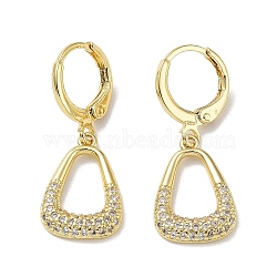 Real 18K Gold Plated Brass Dangle Leverback Earrings, with Cubic Zirconia, Triangle, Clear, 30x11.5mm(EJEW-L269-018G)