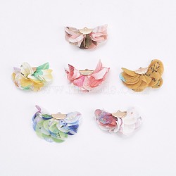 Cloth Pendant Decorations, with Iron Findings, Flower, Golden, Mixed Color, 22~28x36~40x12~15mm, Hole: 1mm(FIND-P027-E)