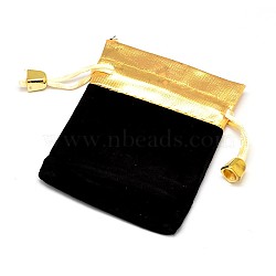 Rectangle Velvet Cloth Gift Bags, Jewelry Packing Drawable Pouches, Black, 9.3x7.5cm(TP-L003-02B)