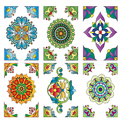 PVC Plastic Self Adhesive Window Decorations, Decoration Accessories, Rectangle, Colorful, Flower Pattern, 35x24cm, 6pcs/set(AJEW-WH0182-005)