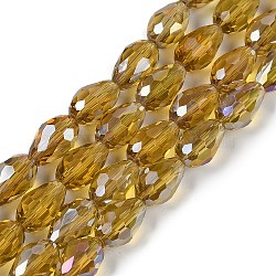 Transparent Electroplate Glass Beads Strands, AB Color Plated, Faceted, Teardrop, Dark Goldenrod, 11.5x8mm, Hole: 1.2mm, about 55~57pcs/strand, 25.59''(65cm)(EGLA-N013-T8mm-B08)