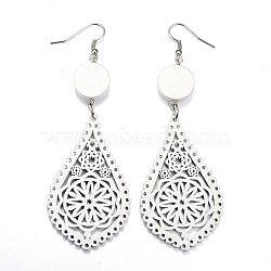 Trendy Drop Wood Dangle Earrings, with Platinum Plated Alloy Earring Hooks, White, 94~96x32~34mm, pin: 0.8mm(X-EJEW-F062-L01)