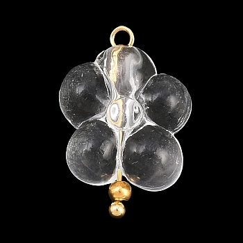 Transparent Acrylic & Stainless Steel Pendants, Flower Charms, Golden, Clear, 20x13.5x7.5mm, Hole: 1.6mm