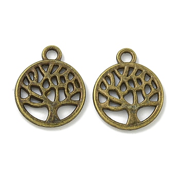 Tibetan Style Alloy Pendants , Lead Free & Cadmium Free, Flat Round with Tree of Life, Antique Bronze, 13x10.5x1.5mm, Hole: 1.5mm