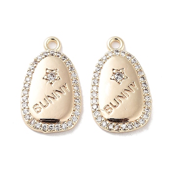 Brass Micro Pave Clear Cubic Zirconia Pendants, Teardrop Charms, Real 18K Gold Plated, 17x10x2mm, Hole: 1.4mm