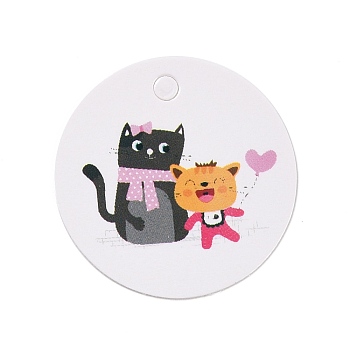 Kraft Paper Gift Tags, Flat Round with Animal Pattern, Cat Pattern, 3x0.02cm, Hole: 3mm, about 100pcs/bag