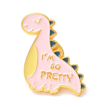Alloy Enamel Brooches, Enamel Pin, Dinosaur with I'm So Pretty, Pink, 26x25x10mm