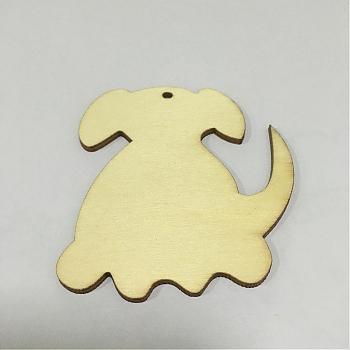 Wood Pendants, Dog, Floral White, 78x66x2.5mm, Hole: 3mm