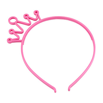 Crown Plastic Hair Bands, with Teeth, Hair Accessories for Girls, Hot Pink, 160x135x6mm