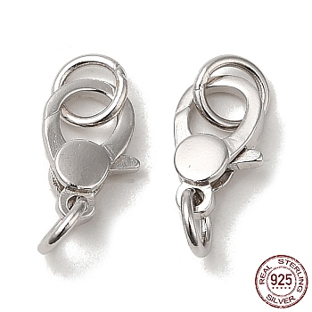Rhodium Plated 925 Sterling Silver Lobster Claw Clasps with Jump Rings, Platinum, 9x6x2mm