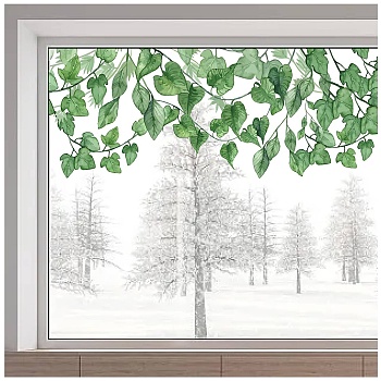 Electrostatic PVC Window Sticker, for Window Home Decoration, Leaf, 390x1180mm