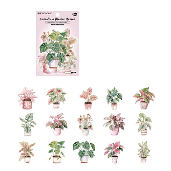 30Pcs Plant Waterproof PET Decorative Stickers, Self-adhesive Plant Decals, for DIY Scrapbooking, Pink, 34~55mm
