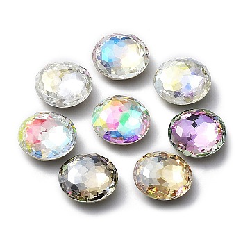 Glass Rhinestone Cabochons, Flat Back & Back Plated, Faceted, Half Round, Mixed Color, 12mm
