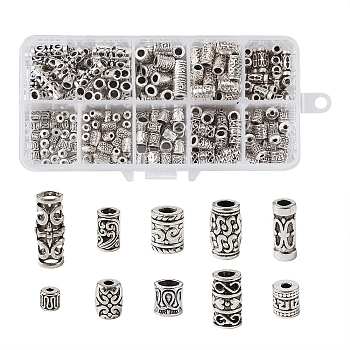 Tube Hollow Tibetan Style Alloy Beads, Antique Silver, 16.5x8.5x1.6cm, 300pcs/box