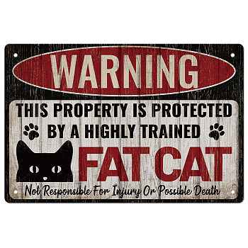 Vintage Metal Tin Sign, Iron Wall Decor for Bars, Restaurants, Cafes Pubs, Rectangle with Word Fat Cat, Cat Shape, 300x200x0.5mm