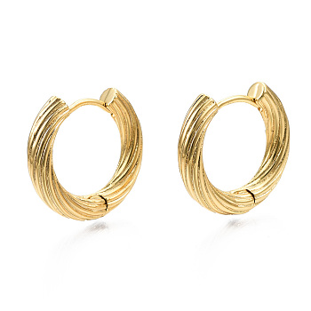Brass Huggie Hoop Earrings, Nickel Free, Textured Ring Shape, Real 18K Gold Plated, 19.5x3.5mm, Pin: 1mm