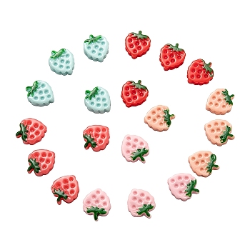 Resin Decoden Cabochons Rhinestone Settings, Strawberry, Mixed Color, 15~16x13x4mm, fit for 1.5mm rhinestone, 5 colors, 4pcs/color, 20pcs/bag