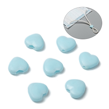 Heart PVC Plastic Cord Lock for Mouth Cover, Anti Slip Cord Buckles, Rope Adjuster, Light Cyan, 9.5x10x3.5mm, Hole: 2x4mm