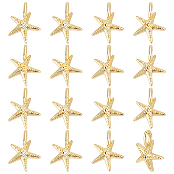 16Pcs Rack Plating Brass Pendants, Starfish Charms, Long-Lasting Plated, Lead Free & Cadmium Free, Real 18K Gold Plated, 14x11x4mm, Hole: 2x1.5mm