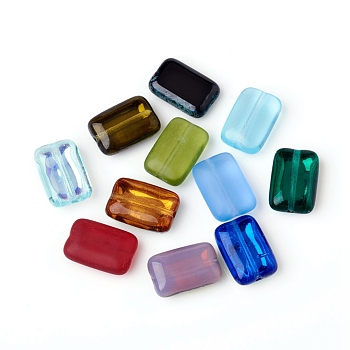 Czech Glass Beads, Electroplated or Transparent or Frosted Effect, Rectangle, Mixed Color, 12x8x4mm, Hole: 0.8mm, about 120pcs/bag