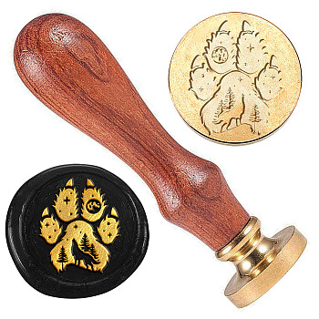 Golden Plated Brass Sealing Wax Stamp Head, with Wood Handle, for Envelopes Invitations, Gift Cards, Paw Print, 83x22mm, Head: 7.5mm, Stamps: 25x14.5mm