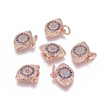 Brass Micro Pave Cubic Zirconia Charms, Eyes, Colorful, Rose Gold, 11x13x2mm, Hole: 3.5mm