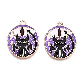 Tarot Card Theme Alloy Enamel Pendants, Lead Free & Cadmium Free, Golden, Cat Pattern, Oval, 27x21x1mm, Hole: 1.6mm